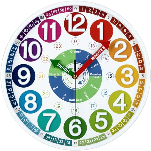NESIFEE Wanduhr Kinder,Wanduhr Ohne Tickgeräusche,3D Zahlen Wanduhr für Kinder Lernuhr, Modern Lautlos Kinderuhr Batteriebetrieben für Kinderzimmer, Küche, Wohnzimmer, Schlafzimmer, Schule