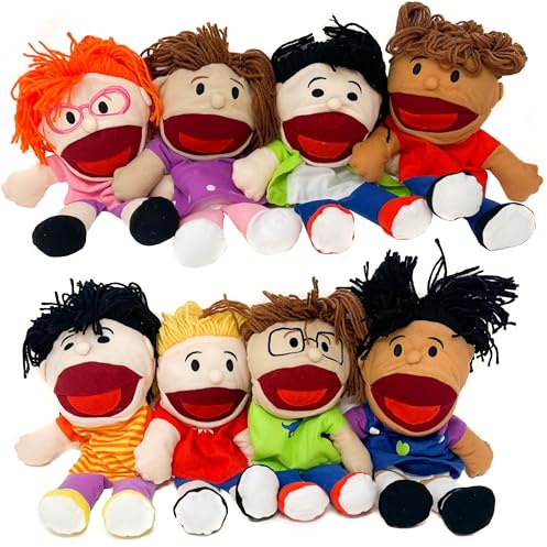 Podzly Hand Puppets for Kids 8 Pack – Plush Multicultural Puppets with Movable Mouth, Fun & Colorful Puppet Set for Storytelling, Classroom & Pretend Play – Educational Toys for Learning & Laughter