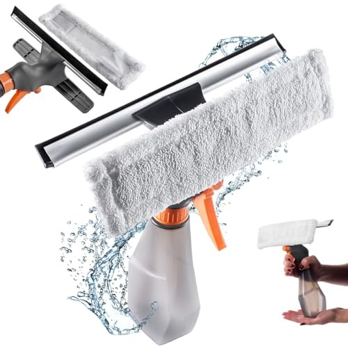 KADAX Fönsterrengöring med diskmaskinflaska, kompakt fönsterrengörare med mikrofiberplatta, spraytorkare för fönsterputs, fönstertorkare, fönsterdammsugare (250 ml)