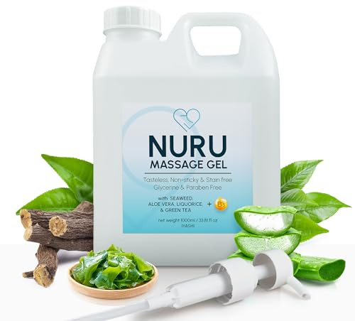 Gel de Masaje Nuru 1000 ml | Formulado con Alga Marina, Té Verde, Extracto de Regaliz, Vitamina B5 y Aloe Vera Orgánica | A base de agua | Sin Parabenos ni Glicerina