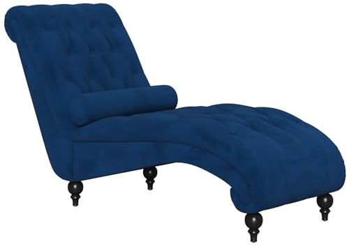 Vesgantti Velvet Button-tufted Chaise Lounge Chair Indoor,Easy to Assemble | Upholstered Chaise Longue with Lumbar Pillow, Leisure Chair for Living Room Bedroom and Office, Blue