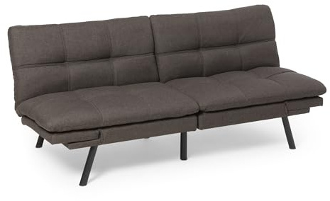 Amazon Basics Futon Sofa Bed, Convertible Memory Foam Sofa Couch with Adjustable Positions for Small Living Room, Office, Apartment, Dark Grey Linen Fabric
