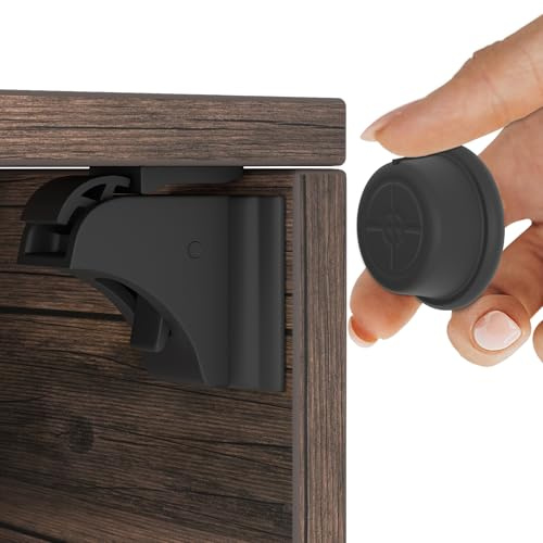 Hoffenbach Cierre Magnético Invisible para Armarios y Cajones – 20 Seguros para Bebés + 4 Llaves – Bloqueo de Seguridad Infantil con Cerradura Magnética – Imanes Adhesivos para Muebles – Negro