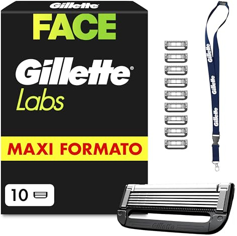 Gillette Labs Rasierklingen Herren, 10 Original Ersatzklingen, Schlüsselanhänger Kompatibel mit Allen Gillettelabs Rasierern (Inkl.Heated Razor)