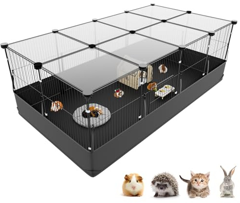 Gabbia per Conigli Aystkniet, 122 cm x 60 cm x 40 cm Recinto per Porcellini D’India con Copertura Superiore e Fondo Impermeabile, Spazio per Piccoli Animali Come Criceti, Tartarughe, Ricci
