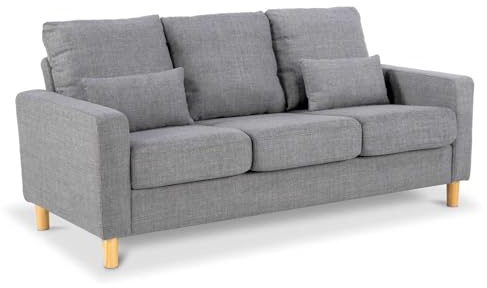 Hroth 3 Seater Sofa with Square Arms, Light Grey Fabric