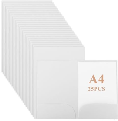 CYEER Lot de 25 dossiers de présentation A4 en papier kraft avec fente pour cartes de visite - Pour l'école, l'université, le projet, les affaires (blanc)
