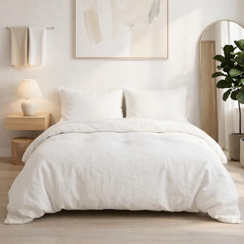 Ultra Soft Washed Microfiber, Bedding Set 4 Piece, Duvet Cover, Fitted Sheet with 2 Pillowcases, Breathable Lightweight Bedding Set, Durable Wrinkle Resistant Easy Care Bed Linen (Soft White, Double)