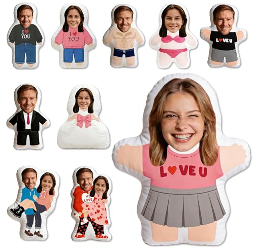 Coussin Personnalisé Photo avec Visage 3D - Peluche Personnalisée Photo Cadeau Saint-Valentin & Anniversaire,Cadeau Couple Personnalisé,Cadeaux personnalisés pour les Hommes et les Femmes (Coussin)