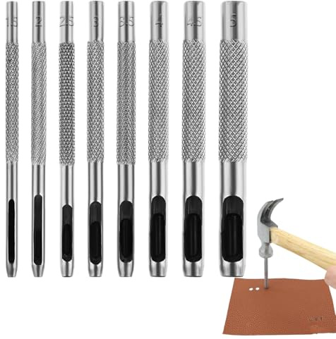 8 Pcs Hollow Leather Hole Punch Set Round Hole Punch Set Metal Hollow Holes Punching Professional Leather Punch Tool for Belts Watch Bands Canvas Paper Gasket & Plastics