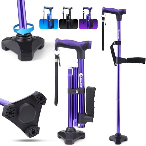WHLICKS Bastón, Bastones Plegables para Mujeres y Hombres con Segundo Mango para Ayudar a Levantarse, Telescópicos, Plegables, Bastones Ajustables para Damas, Mayores y Adultos