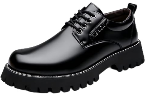 Zapatos de Vestir Hombre Suela Gruesa Plataforma Elevadora, Zapatos Derby Piel Brillante Marrón Formales Casuales con Cordones, Zapatillas Moda Streetwear para Oficina Boda Fiesta