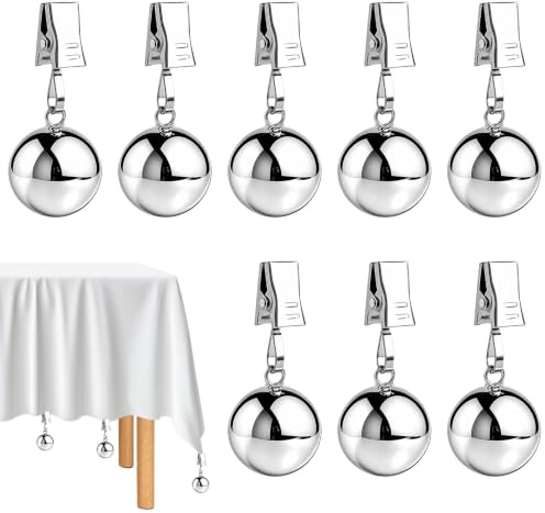 Ruvsroms 8 pesos para manteles, bolas de acero inoxidable extrapesadas, pinzas para manteles, pesos con clips, manteles con peso, para exteriores, para mantel, cortinas