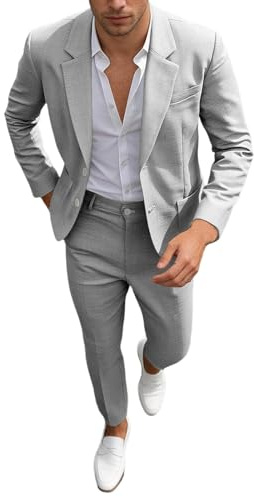 Costume d'été pour homme 2 pièces, ensemble blazer et pantalon coupe ajustée, costume décontracté léger texturé pour invité de mariage, bal de promo, tenue décontractée d'affaires, vacances, fête et