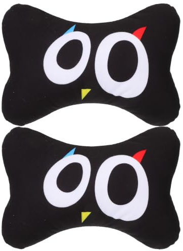 FRCOLOR 2 Piezas Almohada de Felpa para Reposacabezas de Coche Dibujos Animados, Soporte Cómodo y Fácil Instalación para Asiento de Coche Negro, Adecuado para Viajes