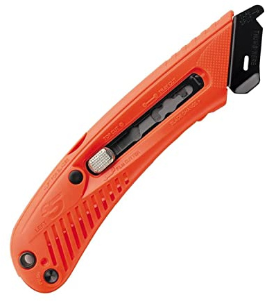 Pacific Handy Cutter S5L Safety Cutter, Left Handed Retractable Utility Knife, Ergonomic Film Cutter, Bladeless Tape Splitter, Steel Guard, Safety, Damage Protection, Warehouse & In-Store Cutting, Red