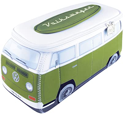 BRISA VW Collection - Volkswagen Neopren Universal-Schmink-Kosmetik-Kultur-Reise-Apotheke-Tasche-Beutel im T2 Bulli Bus Design (Grün & Weiß/Groß)