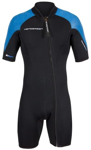 Henderson Men's 3mm Thermoprene Pro Front Zip Shorty Wetsuit, Black/Blue, L