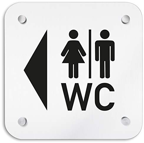 Türschilder24 Plaque murale en aluminium 200 x 200 mm • WC gauche • Plaque de porte en aluminium de 1,5 mm d'épaisseur • Matériel de fixation inclus + montage mural