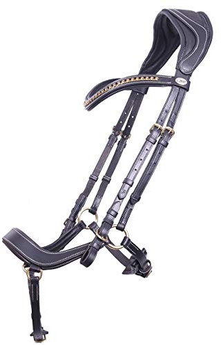 Trense Pferd Devi aus Leder | Verteilt den Druck | Anatomisch geformt | Extra breites Genickstück | Inklusive Zügeln und Schnallenverschluss