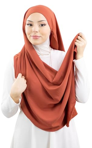 Hijab à enfiler avec bonnet à nouer en soie de médine Luxueux pour femme musulmane voilée HE700 (Brique)