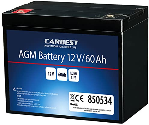Carbest Deep-Cycle AGM Power Line Batterie 60Ah Servicebatterie für Reisemobile Camper Camping Solarbatterie