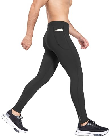 BALEAF Themo Löpning kompressionsbyxor herr sportbyxor vinter träningsbyxor andas sport leggings löparbyxor långa snäva, F-svart, 3XL