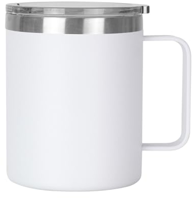Gteller Tazza da caffè con manico, a doppia parete in acciaio inox, isolante, per mantenere caldo e freddo (bianco)