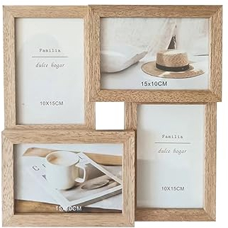 LIN HOME Marco de Fotos 10x15 para Múltiples Fotos - Marcos de Madera con Diseño Sencillo Multiusos para 4 Fotos