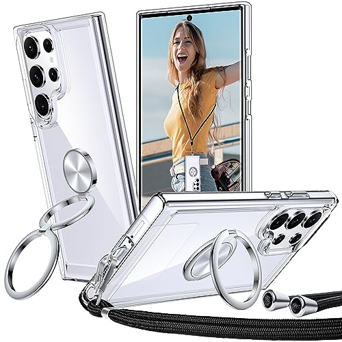 XYZ für Samsung Galaxy S22 Ultra Hülle mit Band, Doppelring Ständer HandyHülle Dünn Stoßfeste Anti-Kratzt SchutzHülle für Samsung S22 Ultra Case, Clear