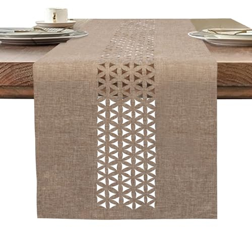 BAZIOE Lino Camino de Mesa Beige 183 x 35 cm Moderno Camino de Mesa Aspecto de Lino y Lavable para decoración de Mesa de Comedor, Restaurante, Fiesta de Navidad.