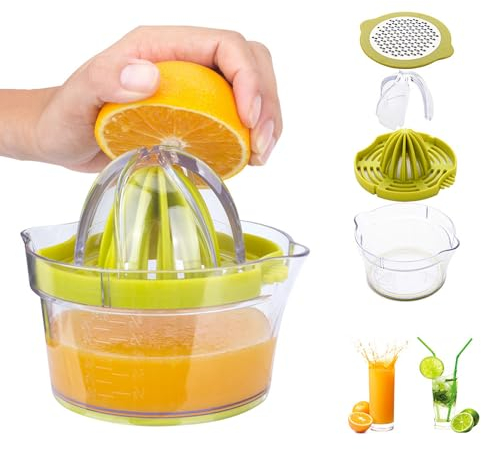 Presse-agrumes manuel multifonction, presse-agrumes 4 en 1 pour oranges, citrons, agrumes, avec 2 alésoirs, mesure gravée 400 ml