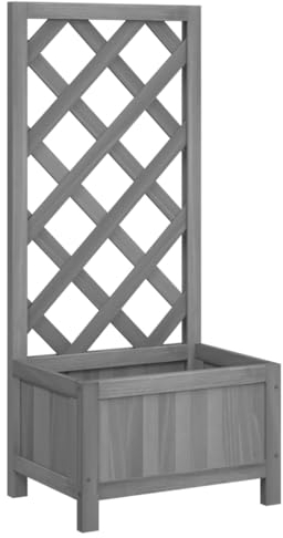 vidaXL Pflanzkübel mit Spalier, Pflanzgefäß mit viel Platz, Pflanzenkasten für Garten Terrasse, Blumenkasten Pflanztopf, Grau Massivholz Tanne