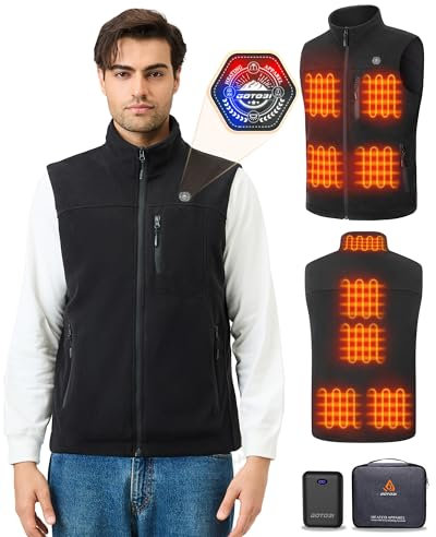 GOTOBI Beheizbare Fleece Weste Herren mit 16000mAh Powerbank - Heizweste Herren mit 9 Heizzonen und 3 Einstellbaren Temperaturen, Beheizte Weste für Outdoor-Aktivitäten Radfahren,Schwarz,L