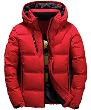NGYYIO Pufferjacka Herr Men Down Jacket Hoody Winter Warm Coat White Duck Thick Puffer Windbreaker Parka Jackets Overcoat Man(Red,XX-Large)