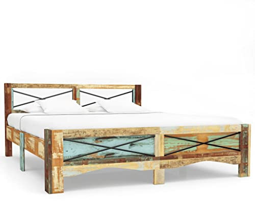 qohoio Massivholzbett Bettgestell Bed Frame Bett Mit Bettkasten Hausbett Bett Massivholz Altholz 140x200 cm