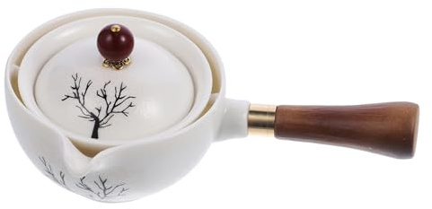 Garneck Teiera Ceramica Con Manico Laterale Design Retrò Fiori Di Ciliegio Perfetta Per Preparare Tè Facile Da Pulire e Pratica Per Ufficio e Casa