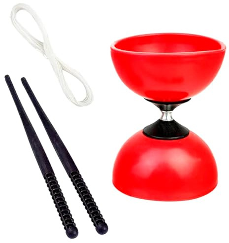 CABLEPELADO - Diábolo para Malabares con Palos de Plástico – Diábolo Acrobático, Eje Metálico, Medidas 15 x 11,5 cm, Malabarismo para Principiantes y Expertos | Rojo