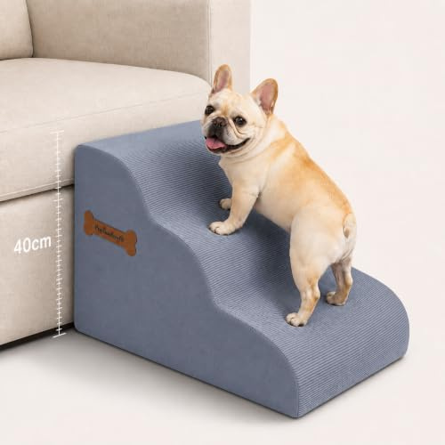 40 cm hög 3-stegs hundtrappa för små, 40Bx60Lx40H | Hundtrappa med hög densitet för soffa, fåtölj och soffa, halkfri undersida, avtagbart och tvättbart överdrag