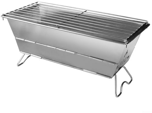 Barbacoa portátil para camping, parrilla plegable de acero inoxidable con parrilla de carbón para acampar al aire libre, picnic, playa, patio, fiesta, cocina, 40,2 x 18,5 x 17,8 cm