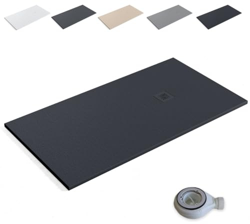 Plato de Ducha de Resina Extraplano Antideslizante | Valvula y Rejilla Negro | Negro | 70 X 100