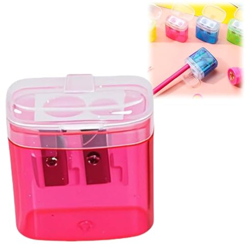Pencil Sharpeners,Manual Pencil Sharpener with Container,Durable Dual Hole Pencil Sharpeners for Different Types of Pencils,Portable Sharpeners Multicolor for Home School Office Supply(Pink)