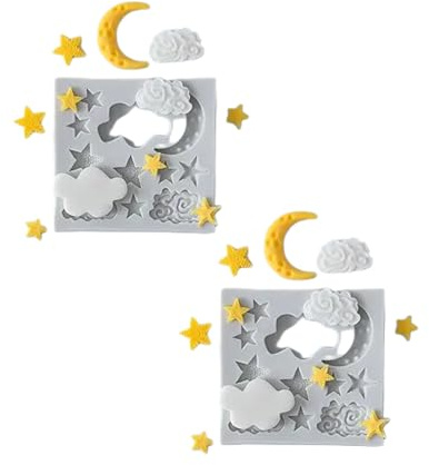 3 stampi in silicone a forma di stella, luna e nuvola, per fondente, caramelle, cioccolato, torte, fondente, biscotti, nuvole, fondente, luna, per dolci, torte, decorazioni per caramelle
