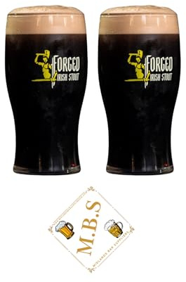 Juego de vasos de pinta forjados irlandeses con forma de tulipán tradicional, 2 piezas con posavasos de cerveza M.B.S