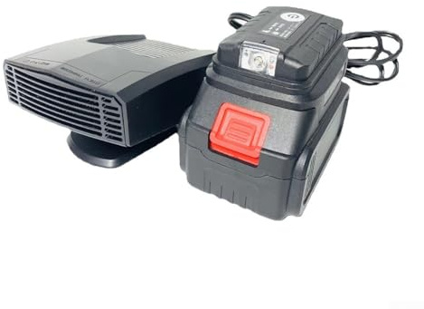 KHIronHive Ventilador calefactor de coche con rotación de 360°, puertos USB duales, compatible con batería de 18 V, descongelador y antivaho para parabrisas y uso en interiores o camping