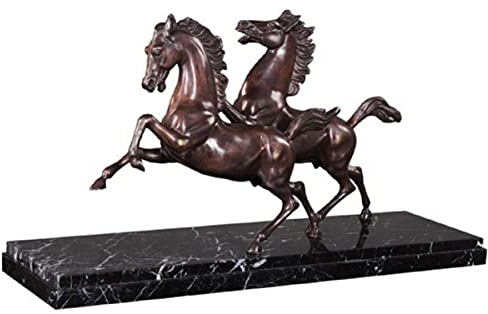 Lyxiga bronsfigurer Hästar Brons/Svart 80 x 25 x H. 43 cm - Elegant deco bronsskulptur med marmorbas