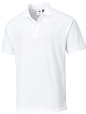Portwest B210 Naples Polo Shirt Short Sleeve Pique Knit Polycotton Uniform Workwear Breathable Rib Collar UV Protection Twin Stitch Durable Wear, White, Small