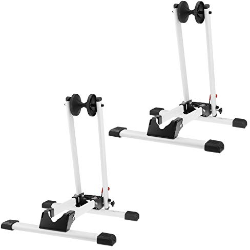 2x WELLGRO Fahrradständer - für Vorderrad oder Hinterrad, Stahl, weiß, platzsparend zusammenklappbar