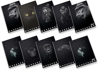 Pigna, Maxi Quaderno Monocromo Black, A4, carta interna 100 g/m², pagine 72, Copertina in Cartoncino con trattamenti lucido/opachi, interno 5M, quadretti 5 mm., Soggetti Assortiti, Confezione da 10
