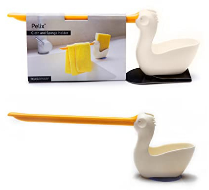 PELEG DESIGN Pelix Porta Spugna e Strofinaccio da Cucina a Forma di Pellicano con Ventosa – Organizzatore Lavello 2-in-1